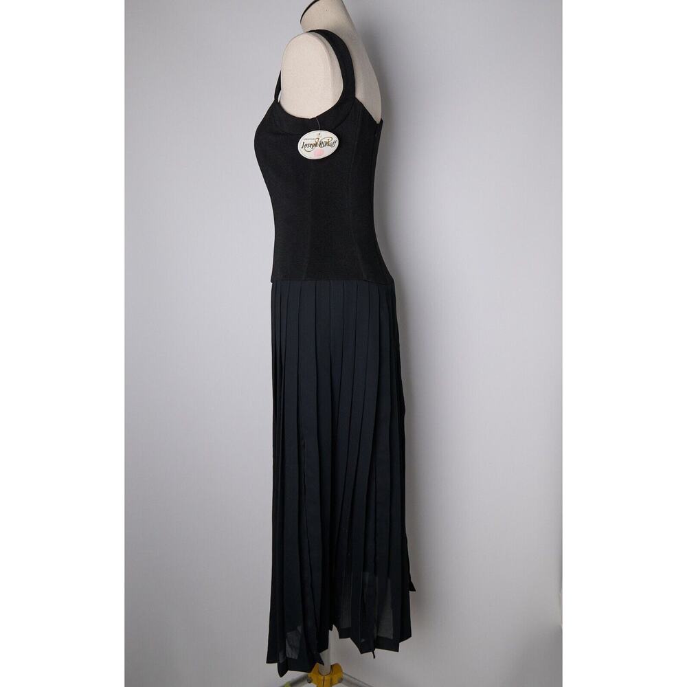 VTG Joseph Ribkoff Maxi Dress Sz 6 Black Fit & Flare Pleated Deadstock 90s Gala - Picture 13 of 16